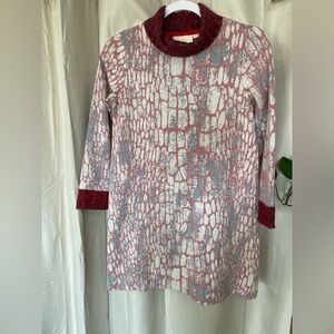 Maeve Red and Gray Patterned Turtleneck Sweater